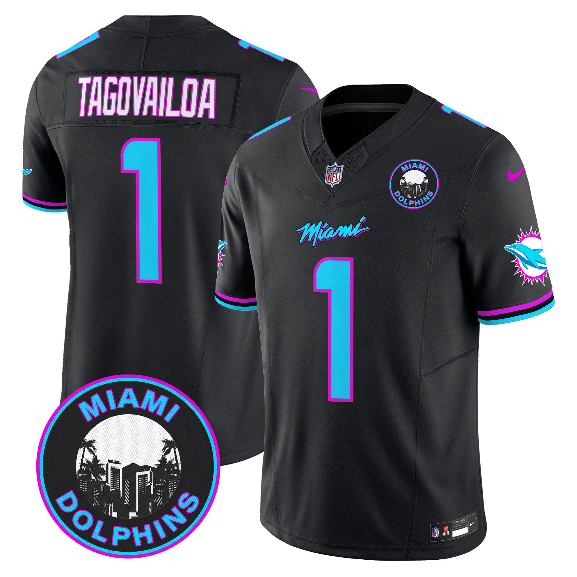 Men Miami Dolphins #1 Tagovailoa Black 2024 Nike Vapor Limited NFL Jersey style 1